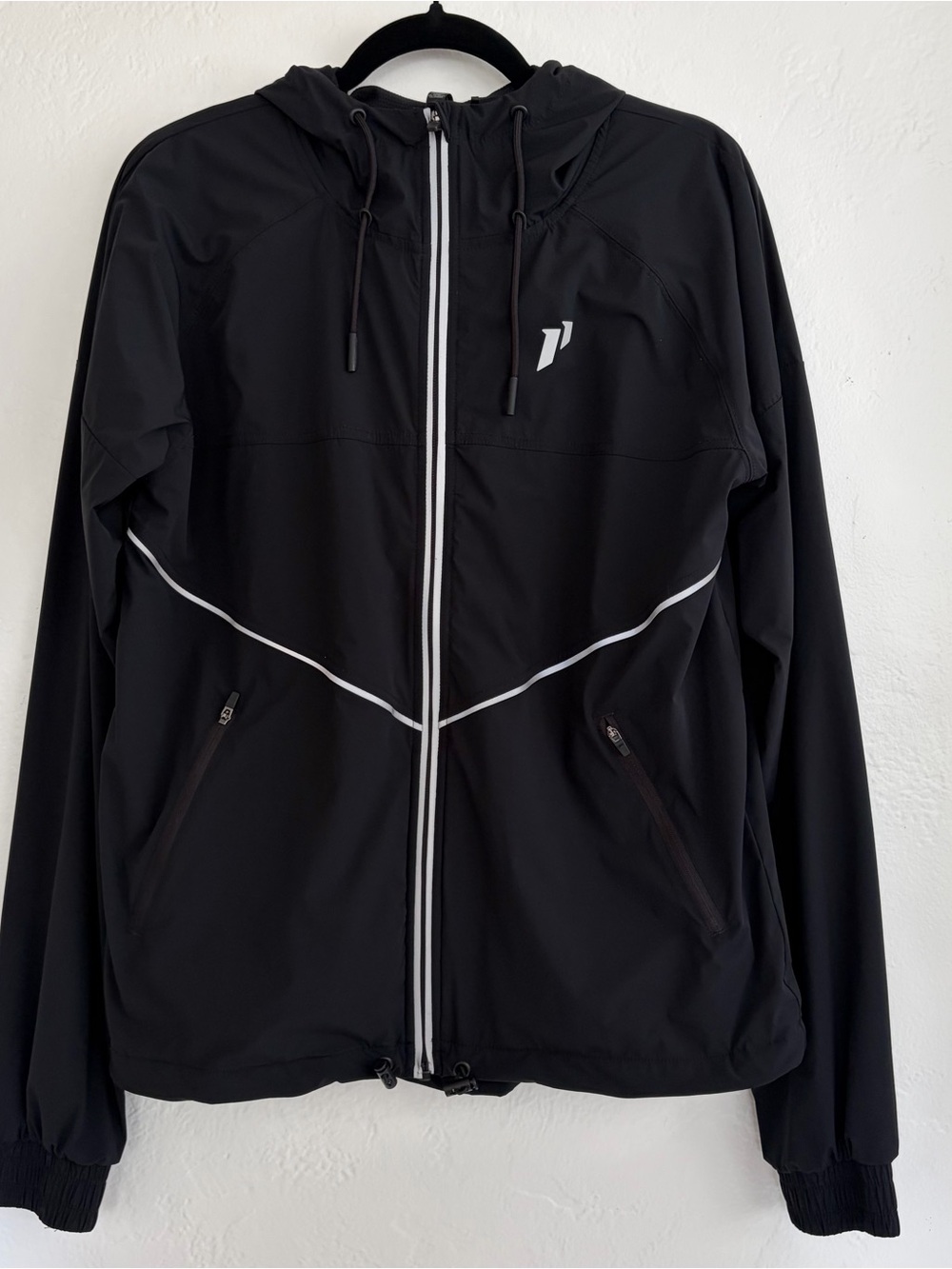 1st Phorm Black Hooded Reflective Full Zip Windbreaker Jacket Pockets Size Small